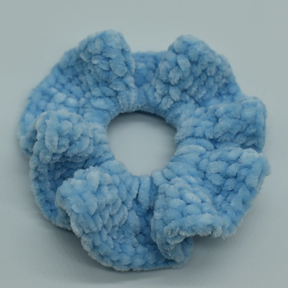 Handcrafted Blue Chenille Crochet scrunchie